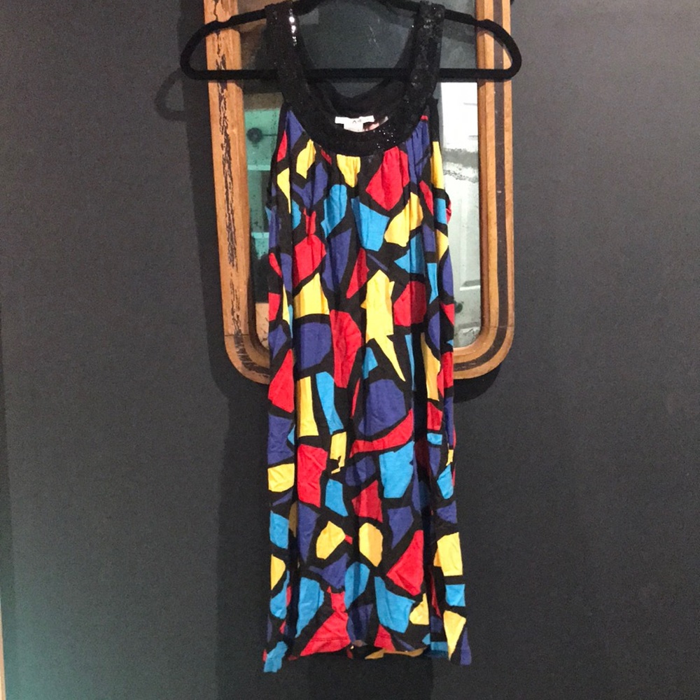 Kensie color block dress w sequin neckline